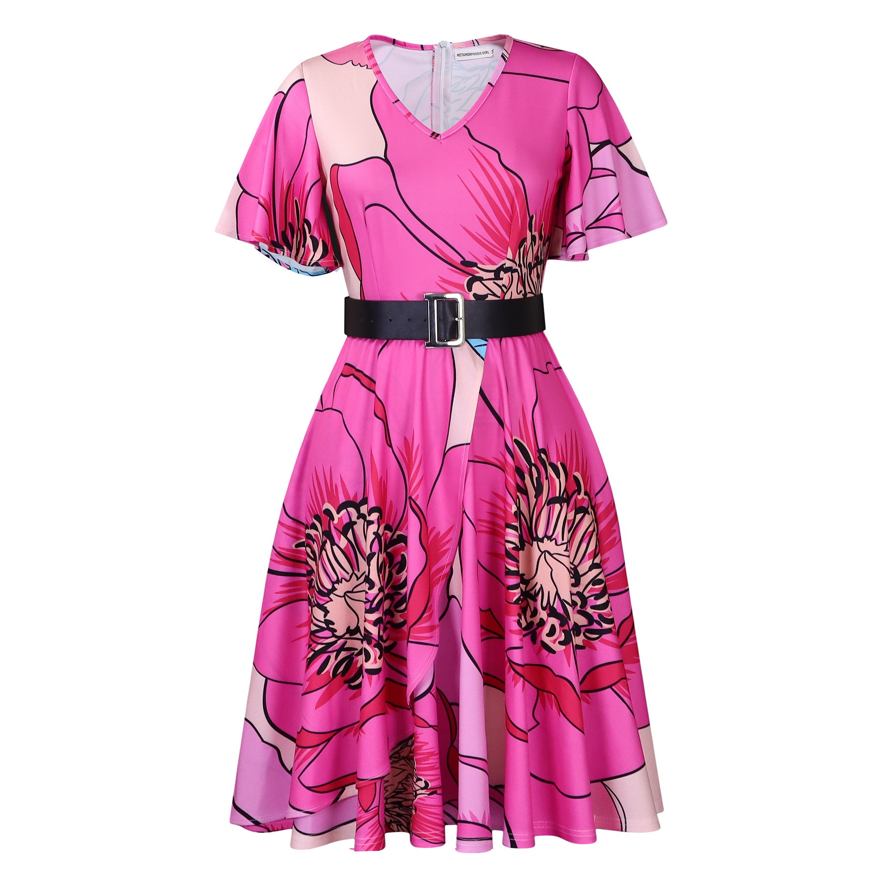 Summer Fashion Chic Women's Belt Print African Plus Size Midi Dress 27