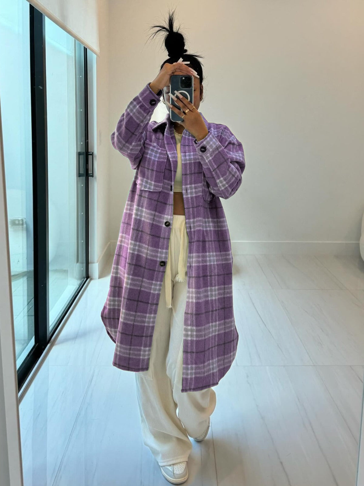 Spring Women's Clothing Fashionable Turndown Collar Pocket Plaid Shirt 6