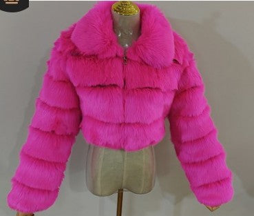 Long Sleeve Turndown Collar Faux Fur Women's Jacket 11