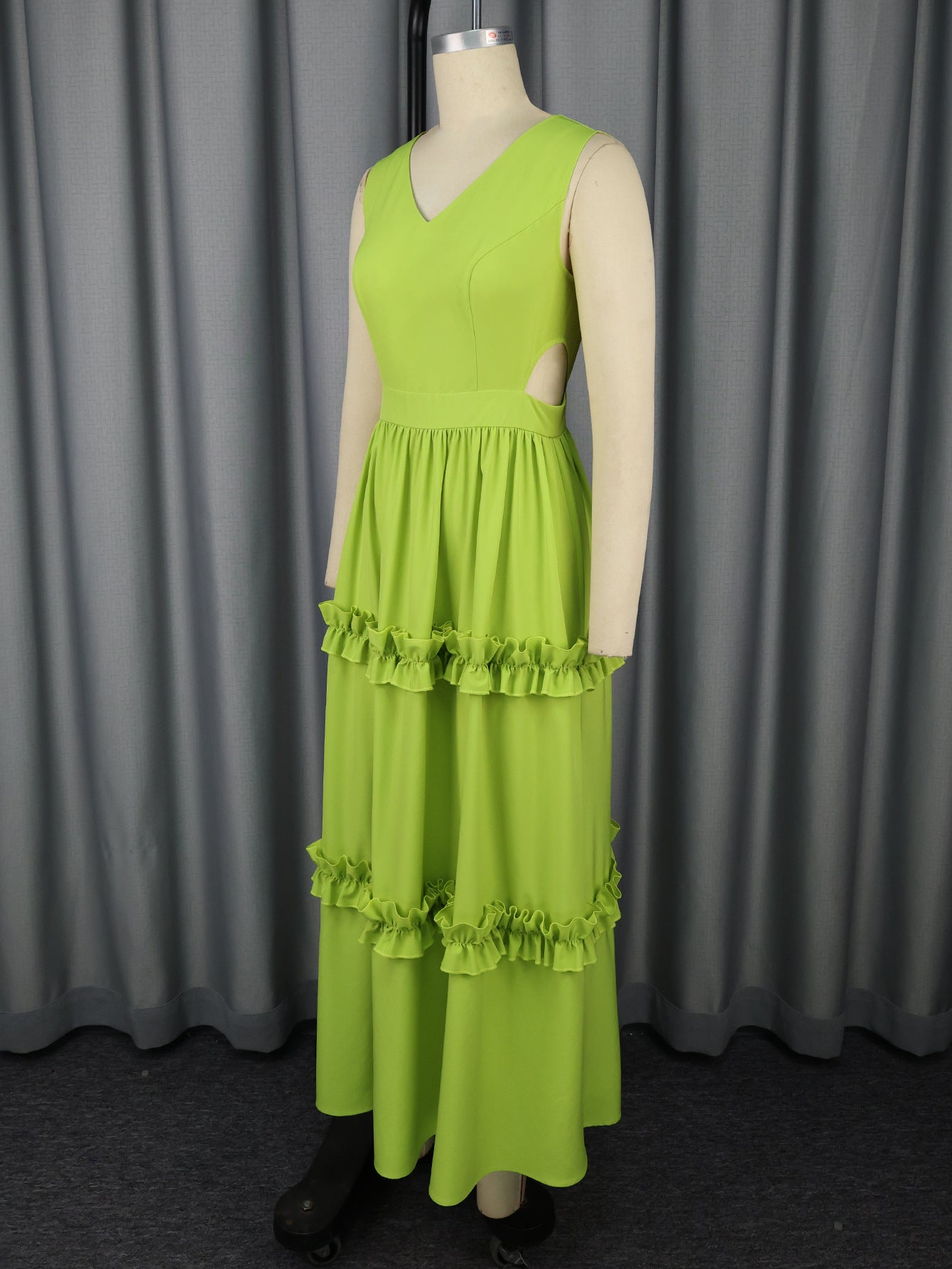 Side Cut-Out Sexy V-Neck Party Dress Ruffled A-Line Formal Gown 6