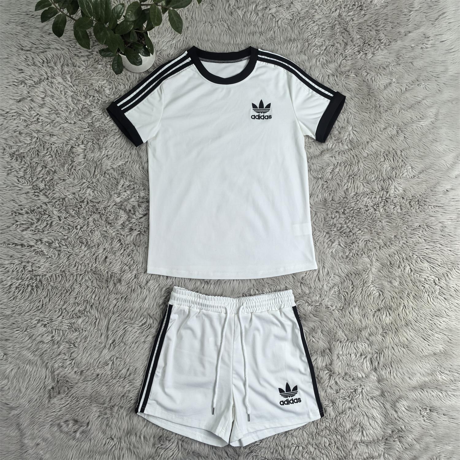 Women casual summer pocket embroidery sports striped short-sleeved top and shorts two-piece set 5