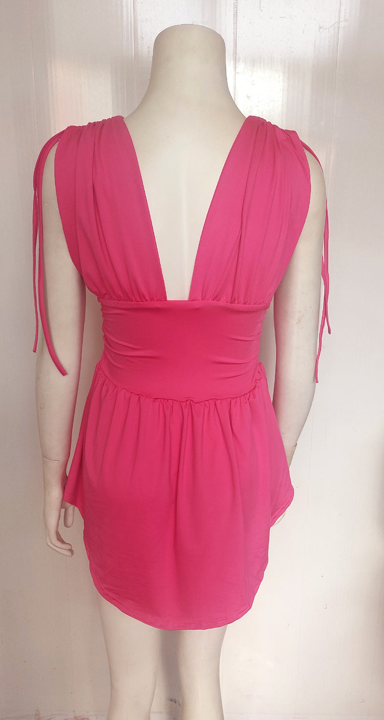 Women summer sexy drawstring V-neck dress 10