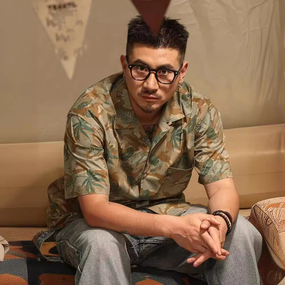 American Retro Classic Flower Shirt Men's Short-Sleeved Summer Casual Loose Hawaiian Shirt 14