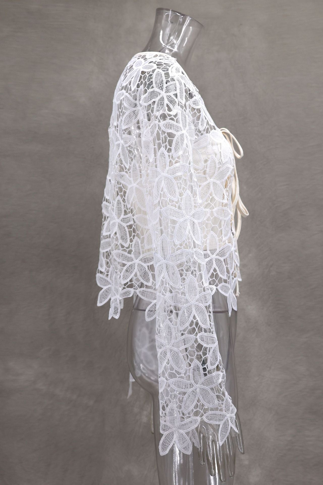 Spring Summer Fashion Elegant Luxury Lace Flower Hollow Embroidery Strapless Cardigan 5