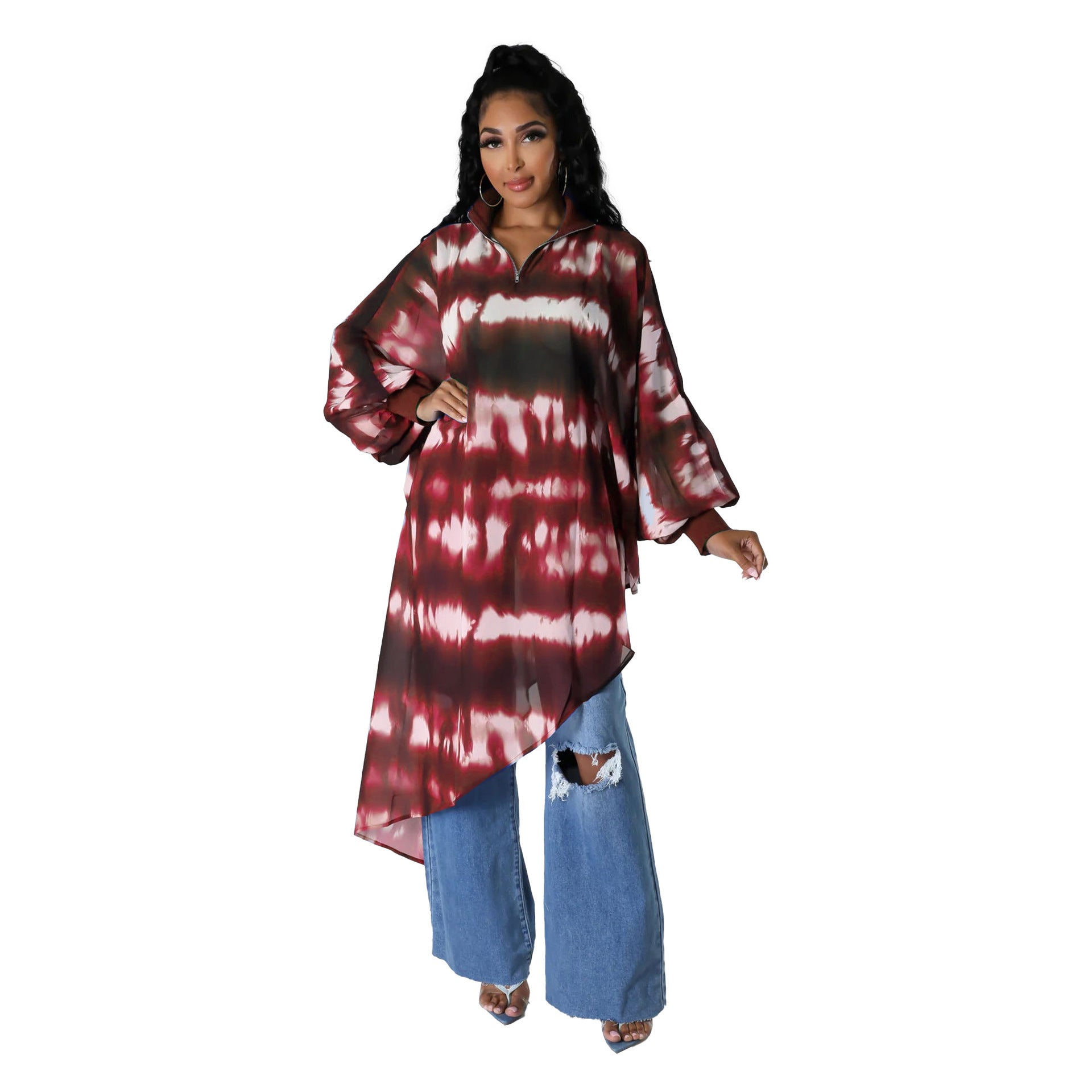 Sexy Casual Print Long Sleeve Irregular Loose Dress 15