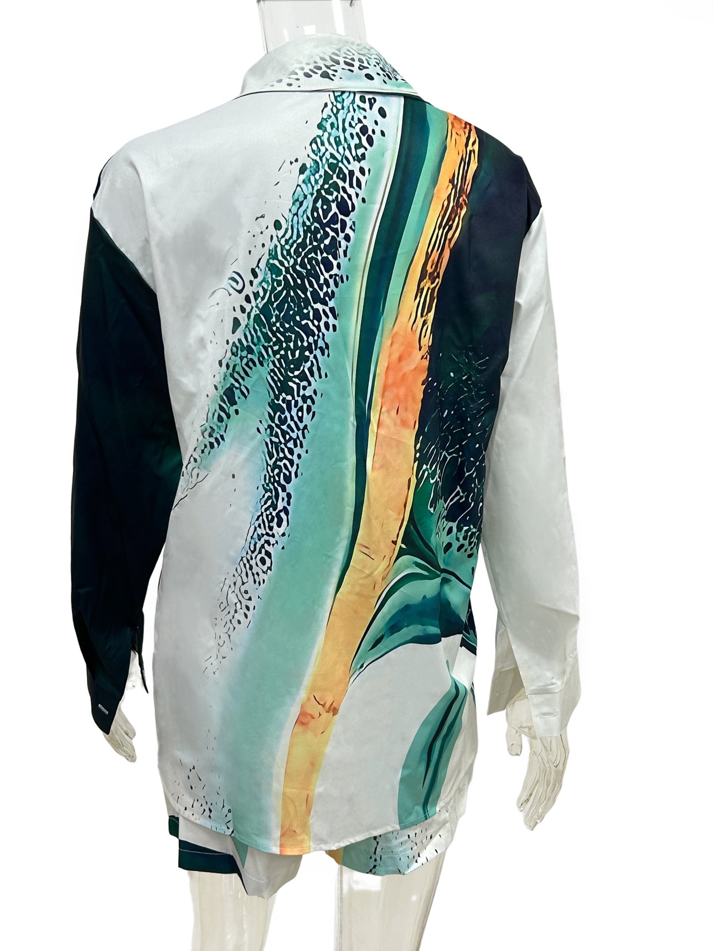 Women's Long Sleeve Printed Shirt Shorts Printed Two Piece Set 41