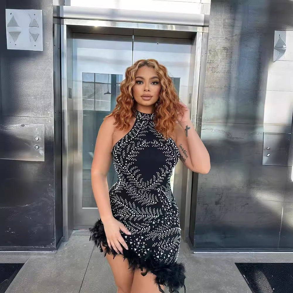Sexy Beaded feather sleeveless Bodycon club dress 4