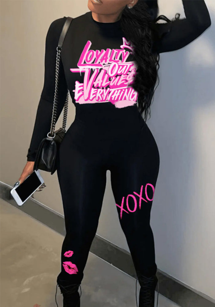 Fashionable Printed One-Piece Women's Long Sleeves Jumpsuit