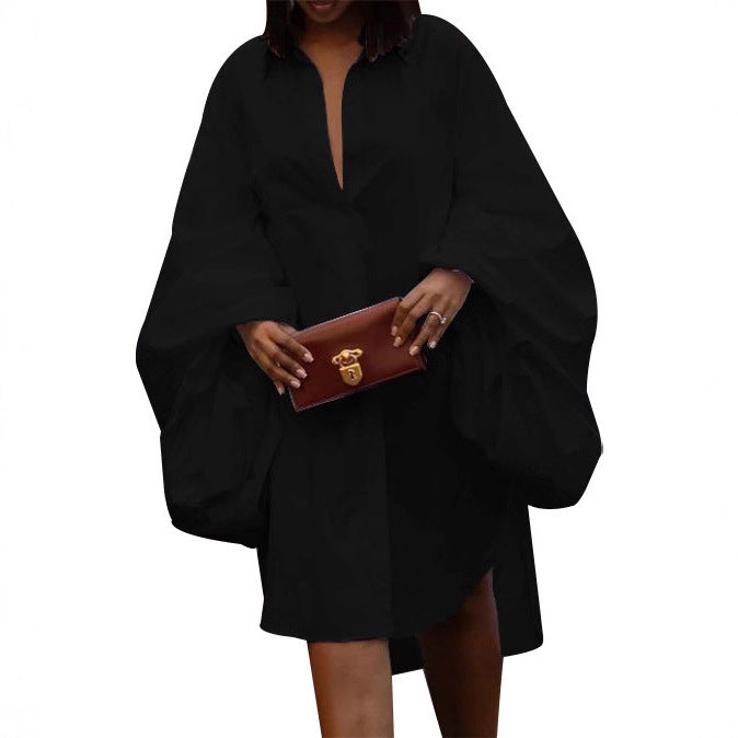 Women Autumn/Winter Long-Sleeved Slit Shirt Dress 4