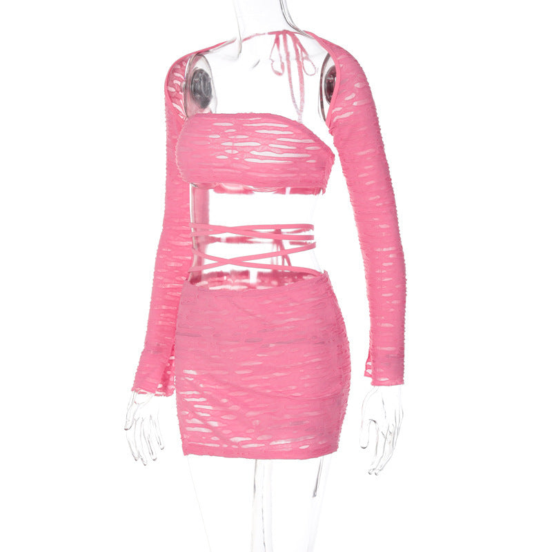 Womens Sexy Strapless Top and Tie Bodycon Mini dress Set 7