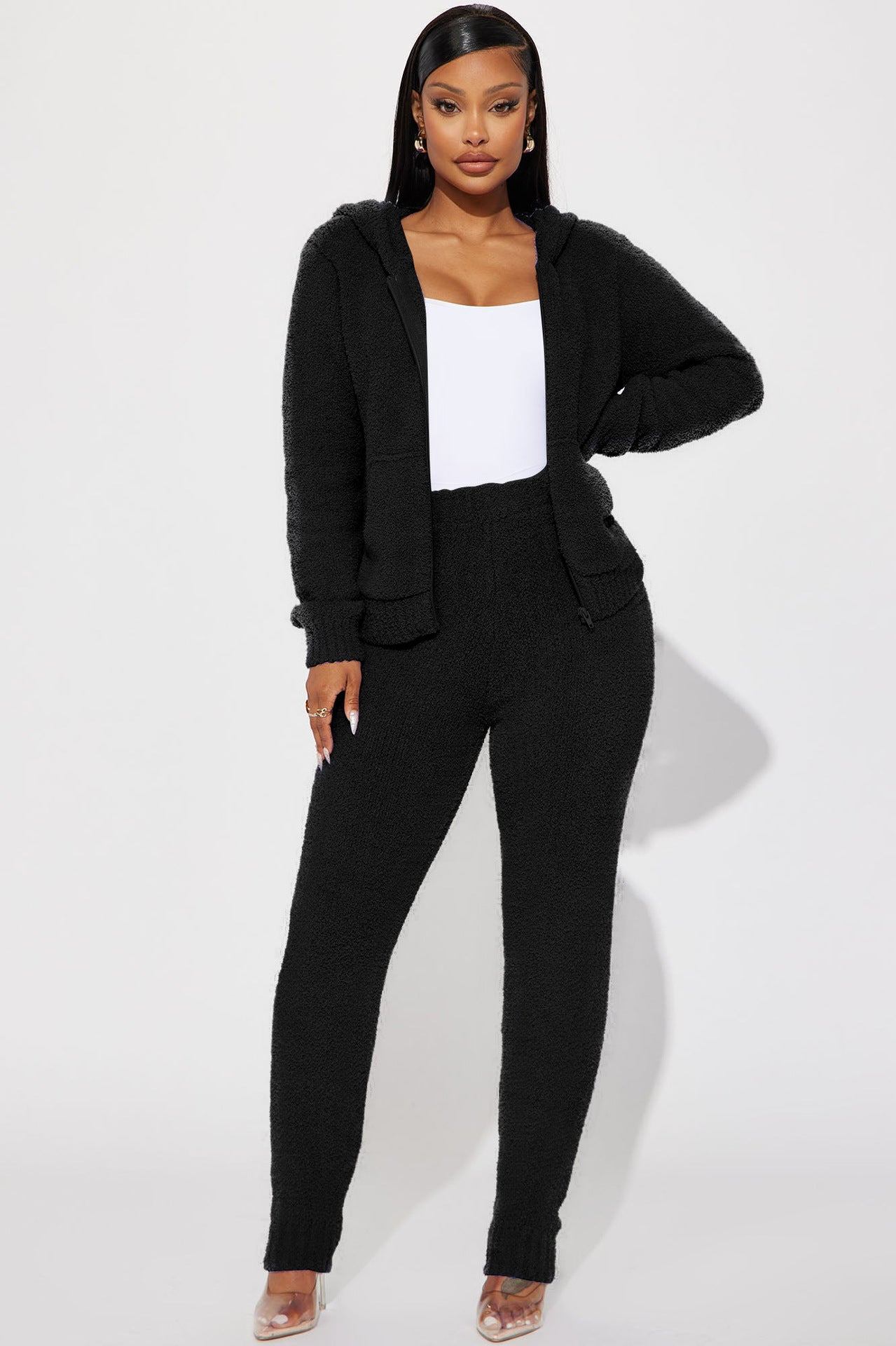 Women's Fashion Casual Hooded Fleece Two-Piece Pants Set Women's Clothing 3