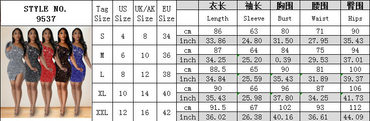 Women's Fashionable Sexy Slim One Shoulder Sequined Evening Dress 16