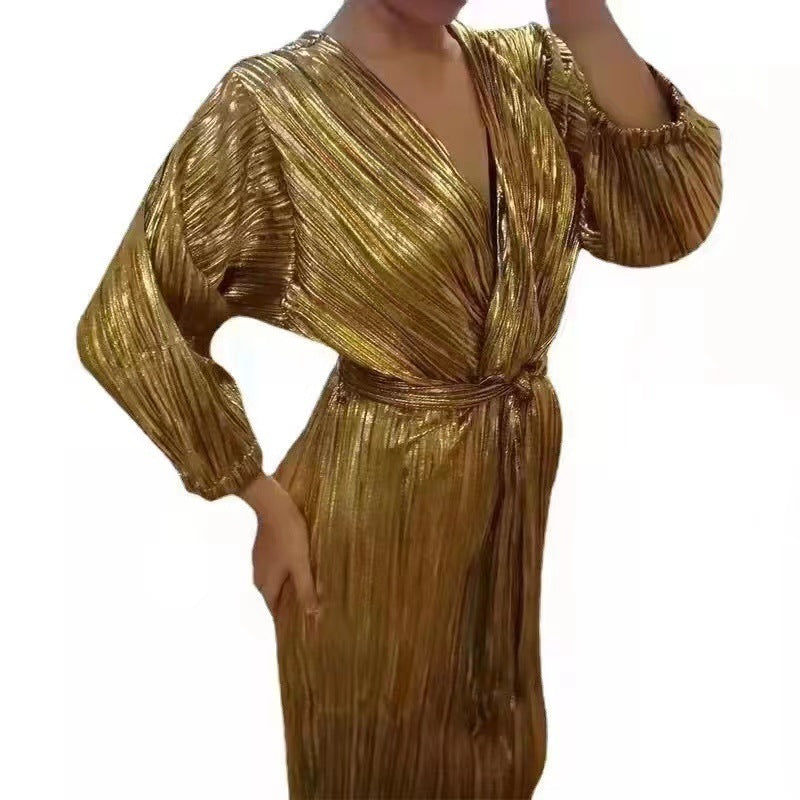 Women Chic V Neck Lace Up Dress 3