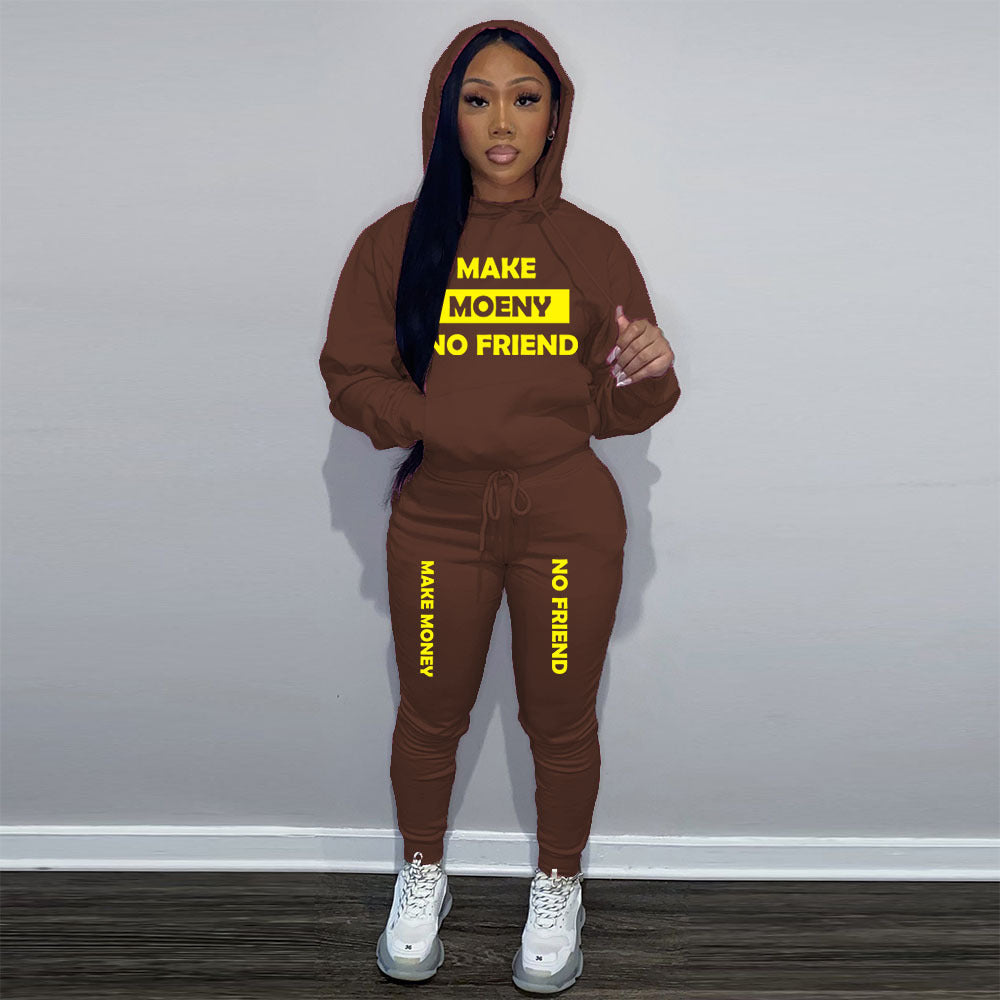 Women Casual Printed Sports Plush Hoodies and Pant Two-piece Set 5