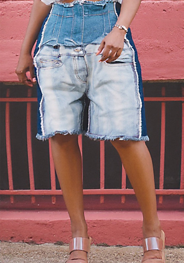 Women's Fashion High Waist Distressed Patchwork Denim Shorts