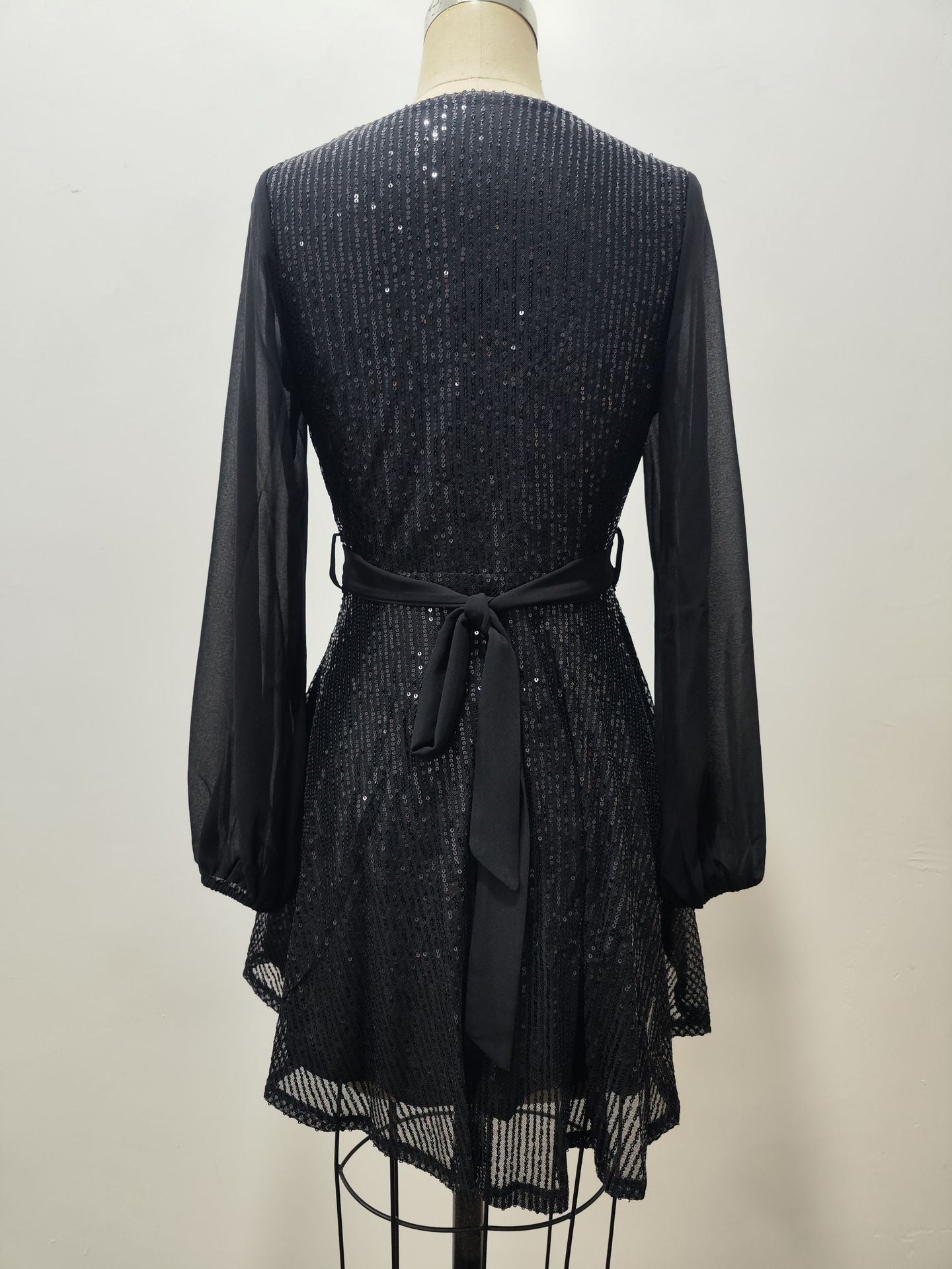 Women's Sequin Loose Party Dress Long Sleeve Casual Loose Mini Short Gown 9