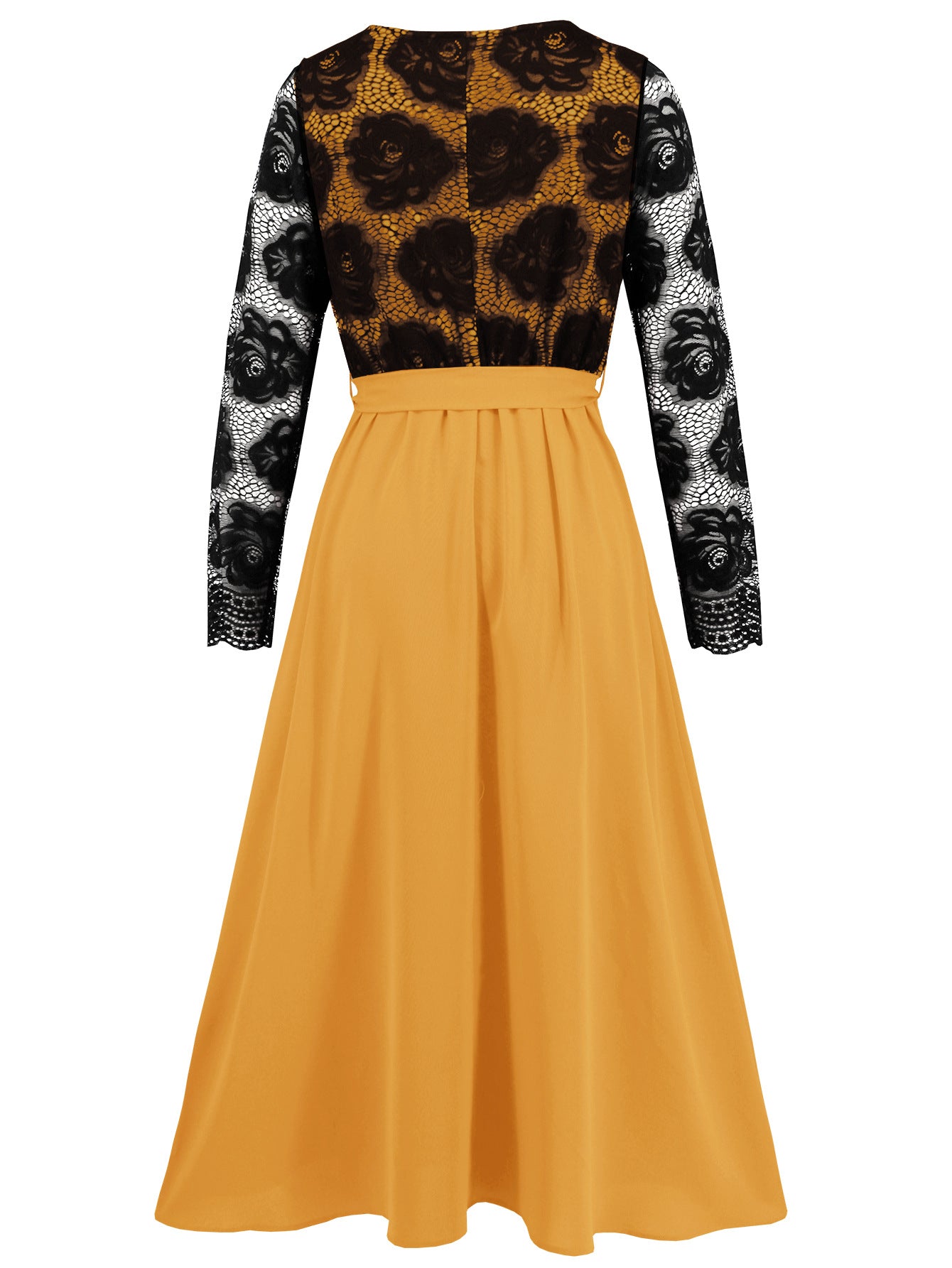 autumn women's Fashion slim Round Neck lace contrast color career dress 18