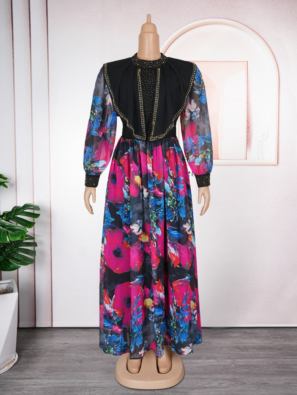 Plus Size Women African Elegant Print Long Sleeve Dress 15