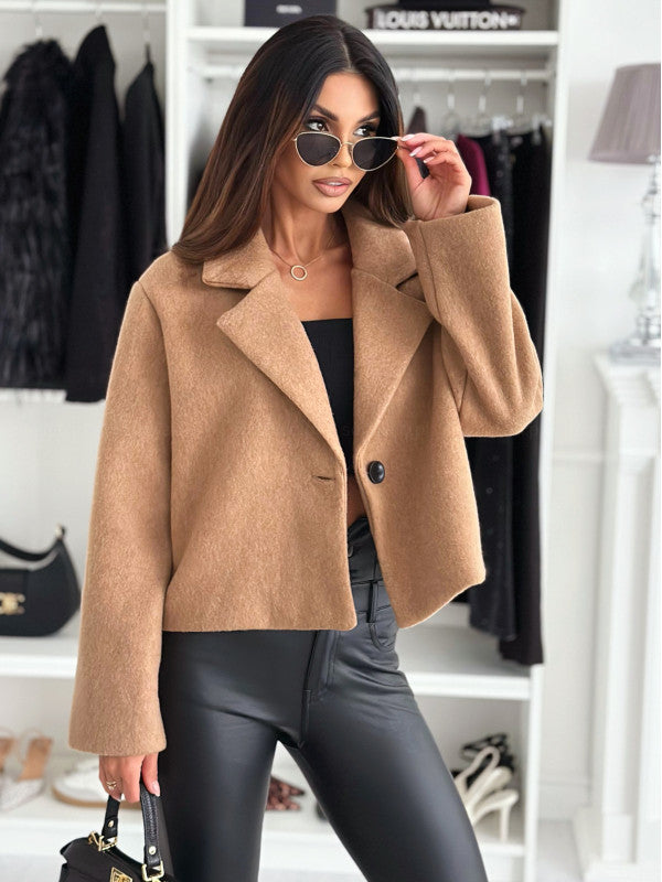 Women autumn and winter Turndown Collar Solid wool coat 4