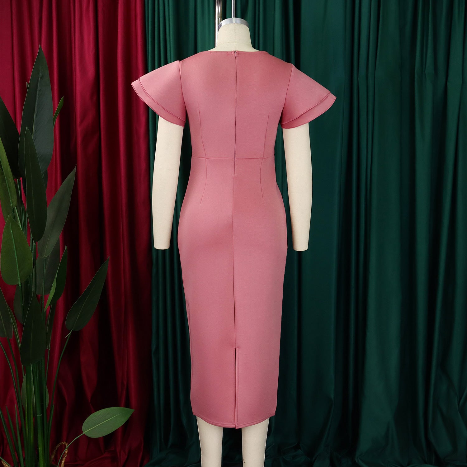 Women Elegant Ruffle Solid Bodycon Dress 14