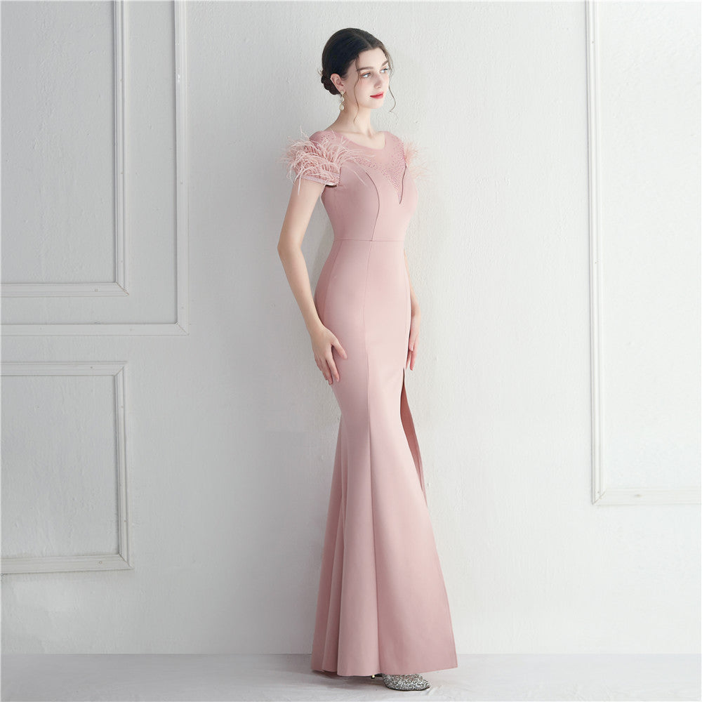 Mesh Beaded + Embellished Feather Star Red Carpet Long Evening Gown 46