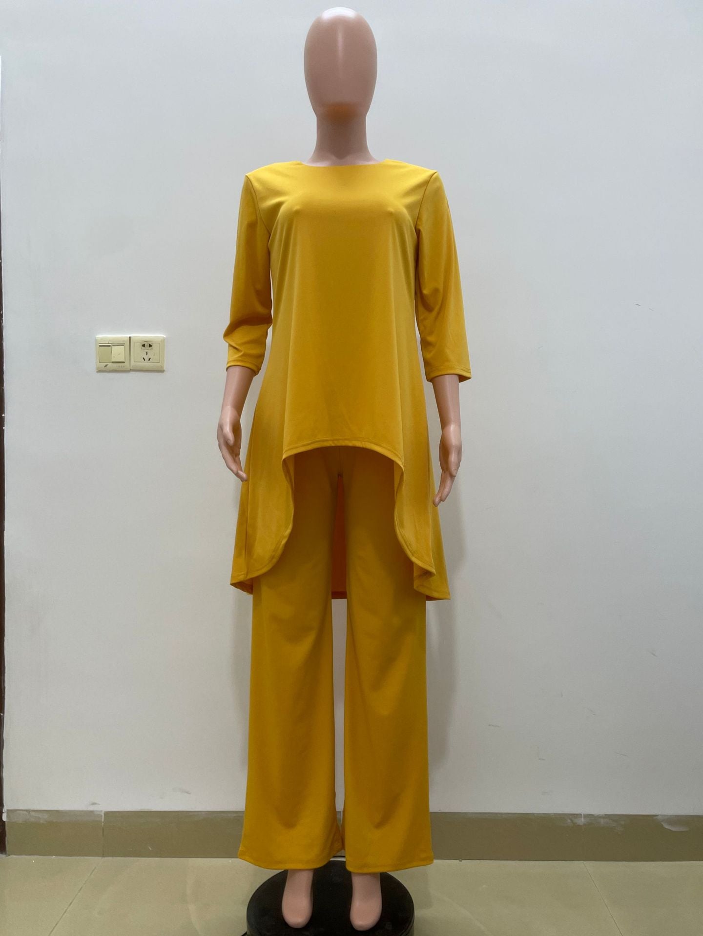 Women Irregular Hem Solid Top and Pant Two-piece Set 9