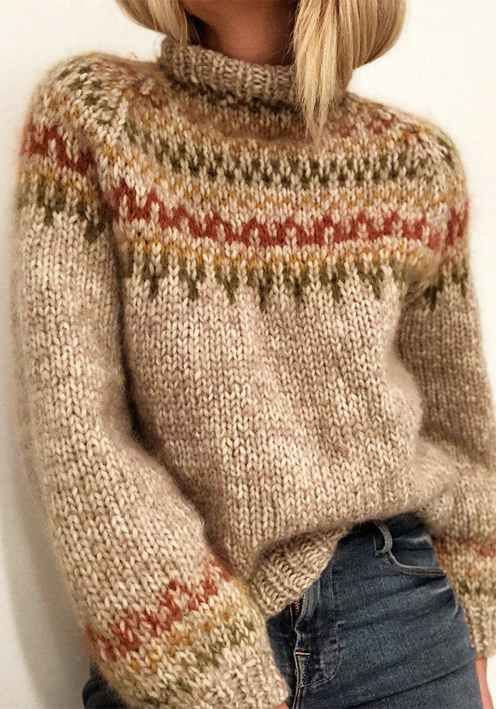 Women's Winter Sweater Half Turtleneck Pullover Print Sweater