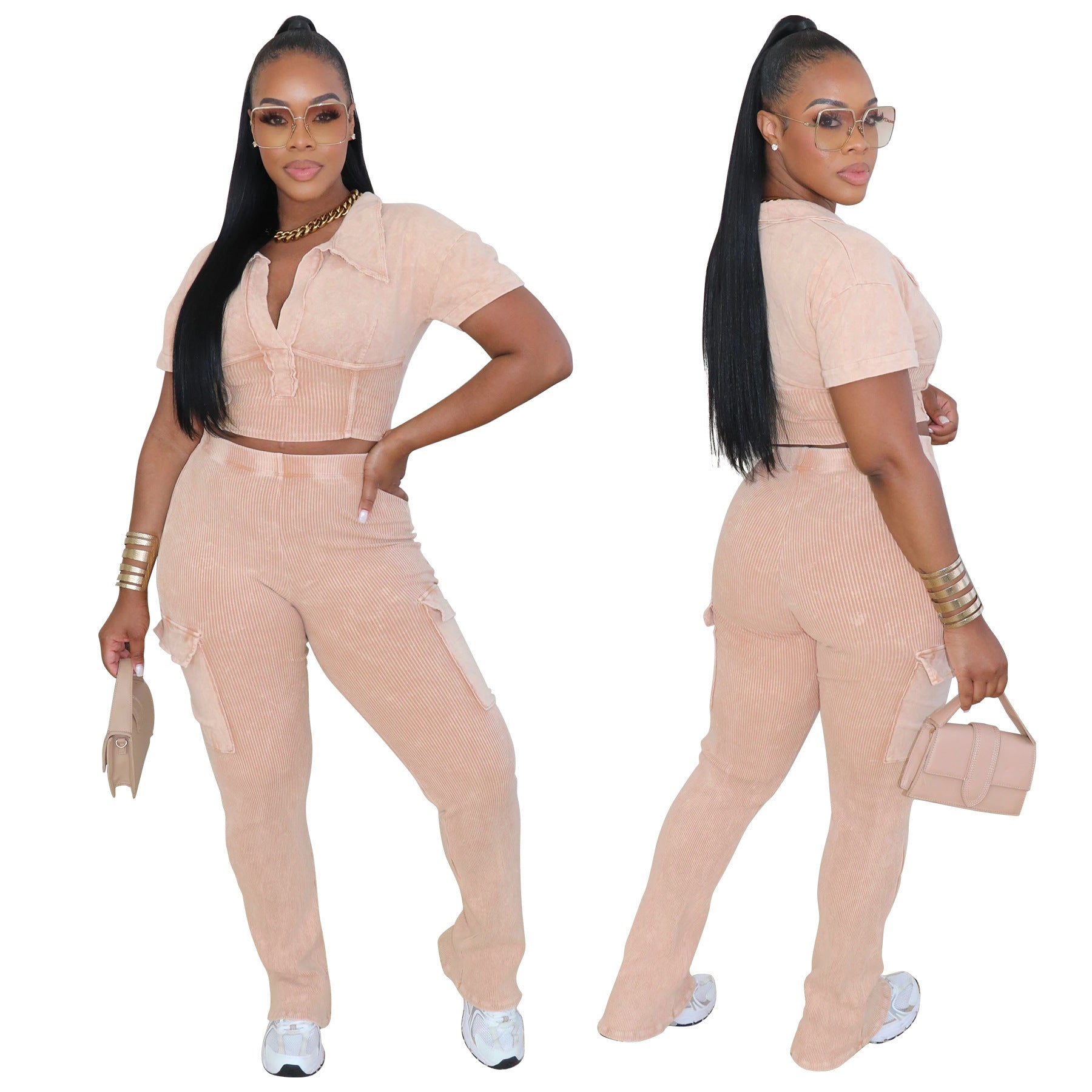 Women Sport Short-Sleeved Top and Pant Two-Piece Set 51