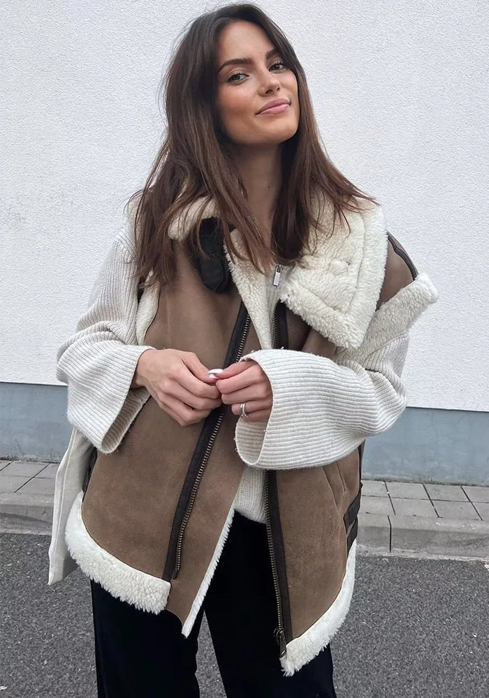 Women's Fur And Leather Patchwork Sleeveless Vest Jacket Women's Top