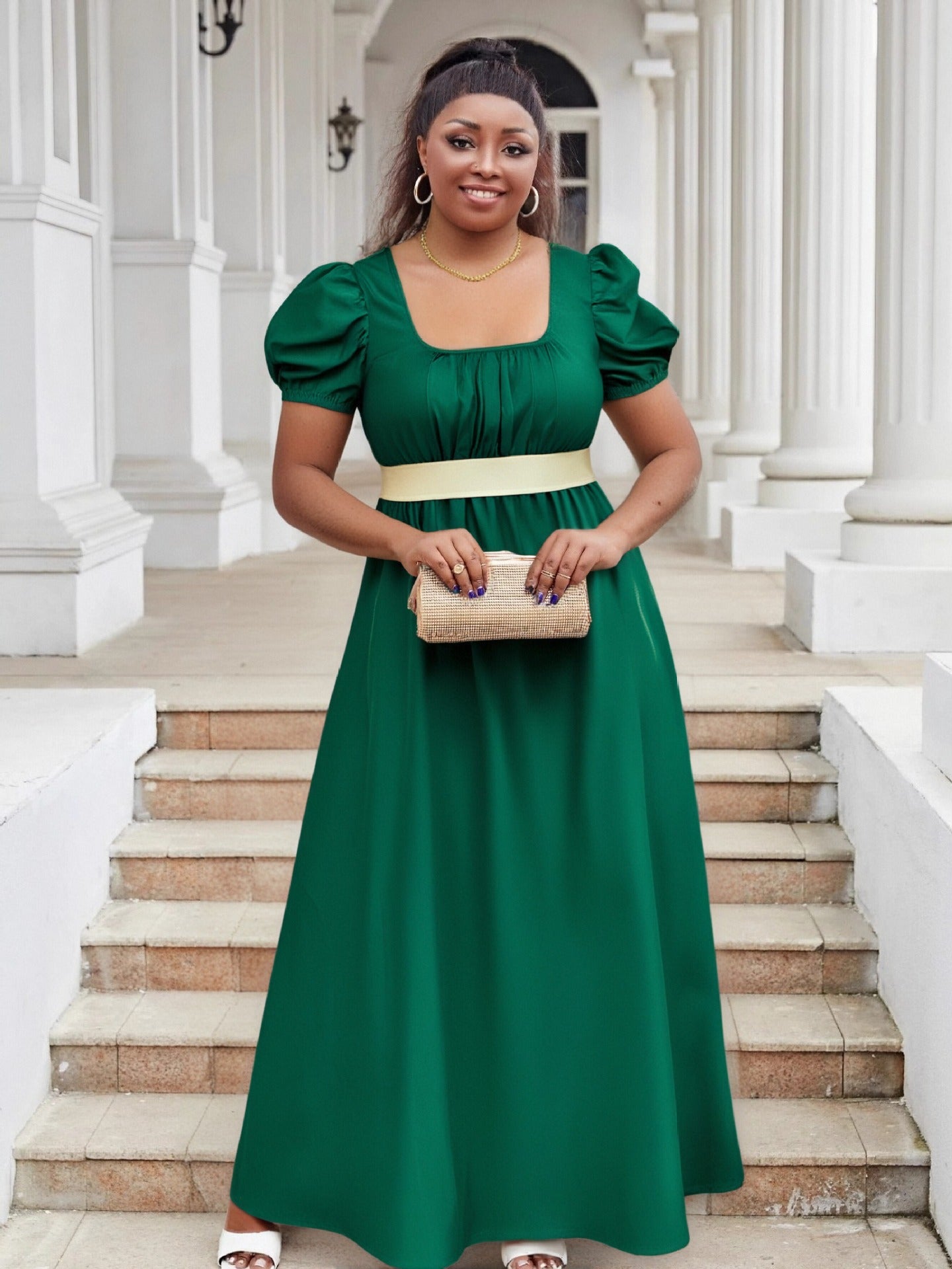 Puff Sleeve High Waist Ball Dress Elegant Plus Size Evening Gown 8