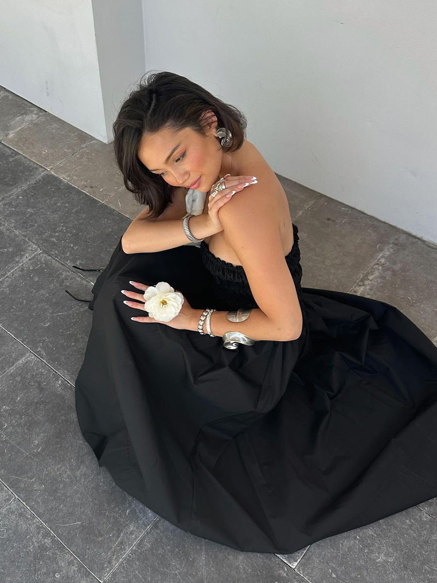 Summer Sleeveless Strapless Black Beach Holidays Dress 5