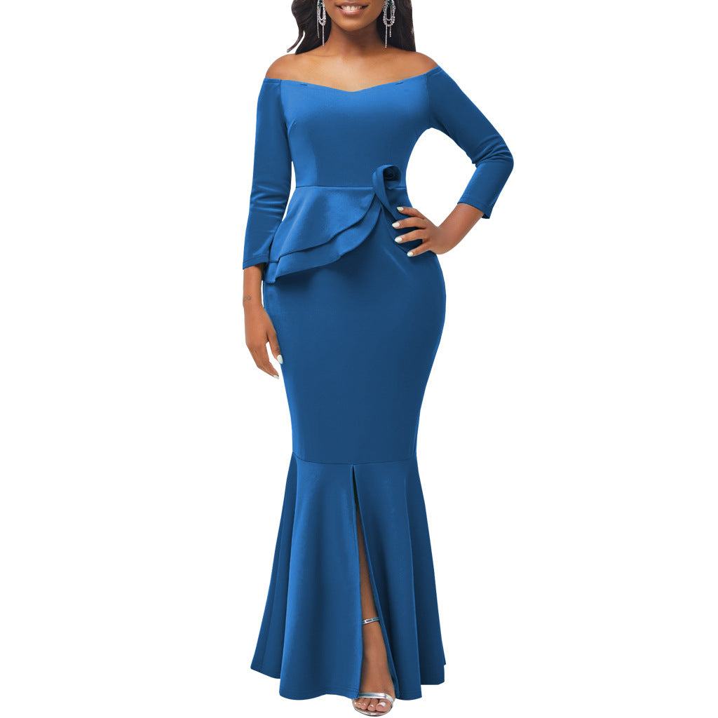 Sexy Fashion Solid Off Shoulder Slit Women's Evening Dress 4