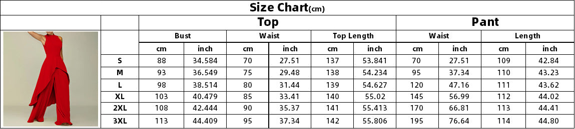 Women's OL Sleeveless Irregular Top Wide Leg Pants Two-Piece Suit 14