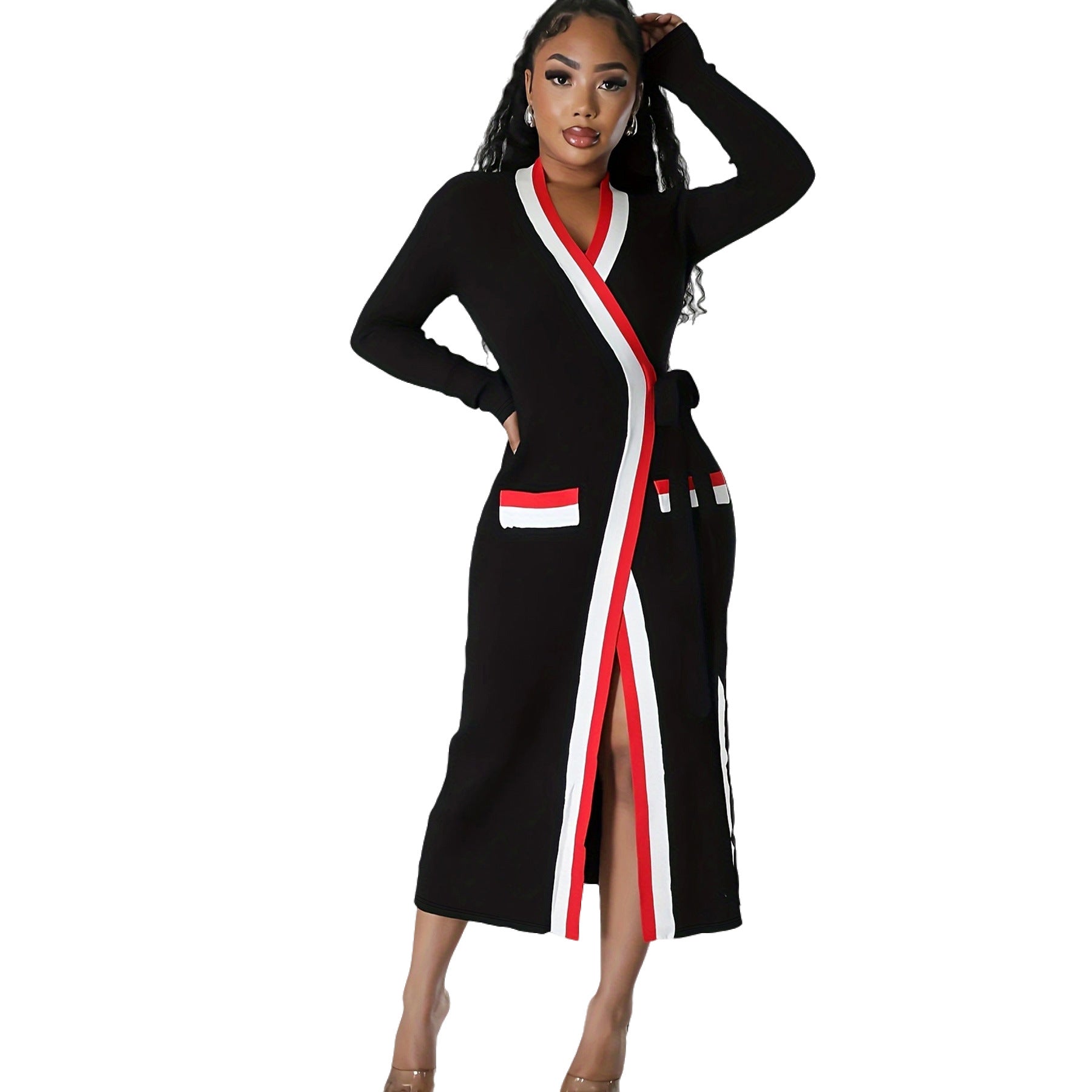 Women's Casual Rib Patchwork Cardigan Long Sleeve Jacket 3