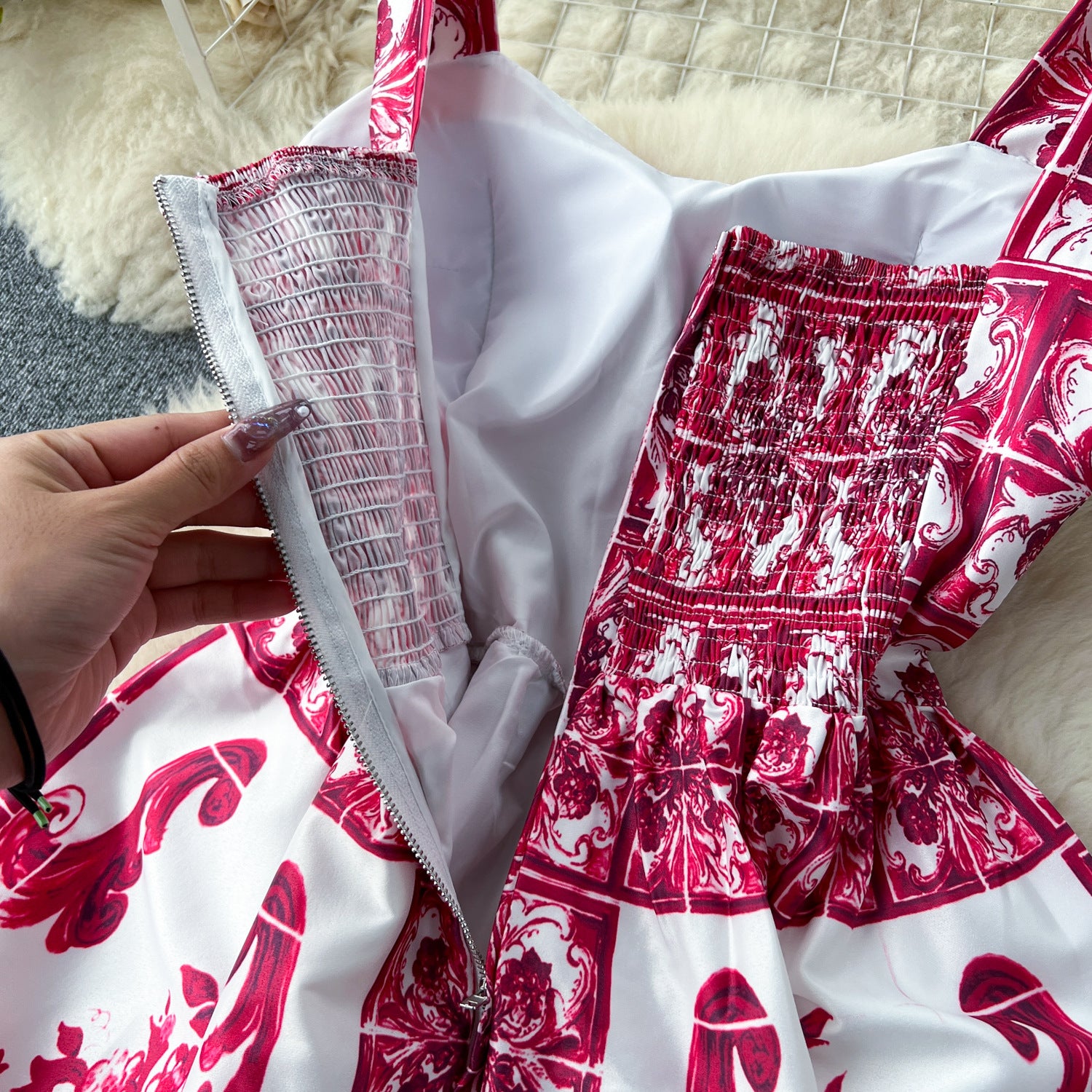 Women French Suspender Printed Strapless Dress 28