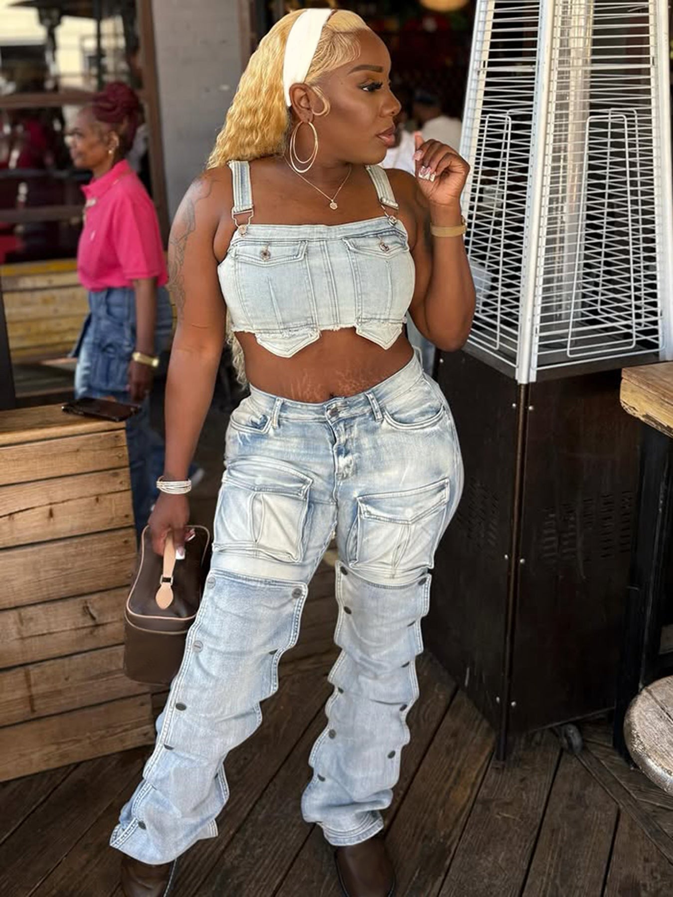 Women Casual Multi-Pocket Denim Pants 3