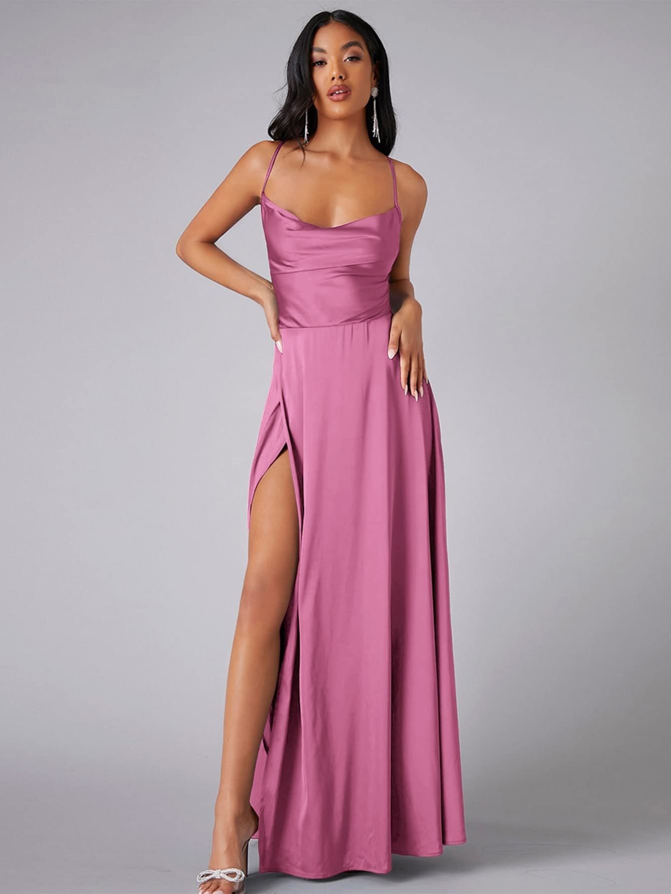 Women Sexy Backless Suspender Slit Maxi Dress 13