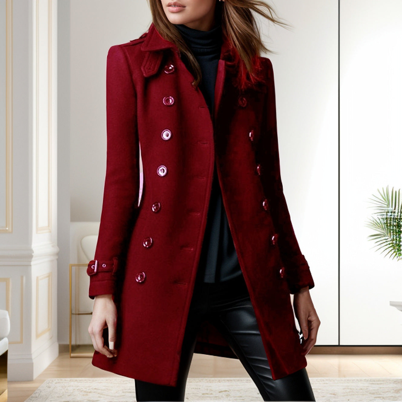 Autumn Winter Woolen Coat Women Double-Breasted Fashionable Woolen Coat 4
