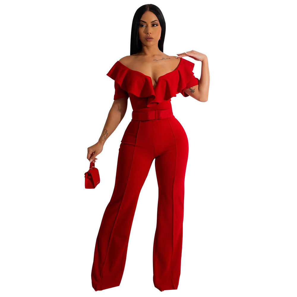 Women's v-neck ruffled sexy Slim Waist Jumpsuit for women 8