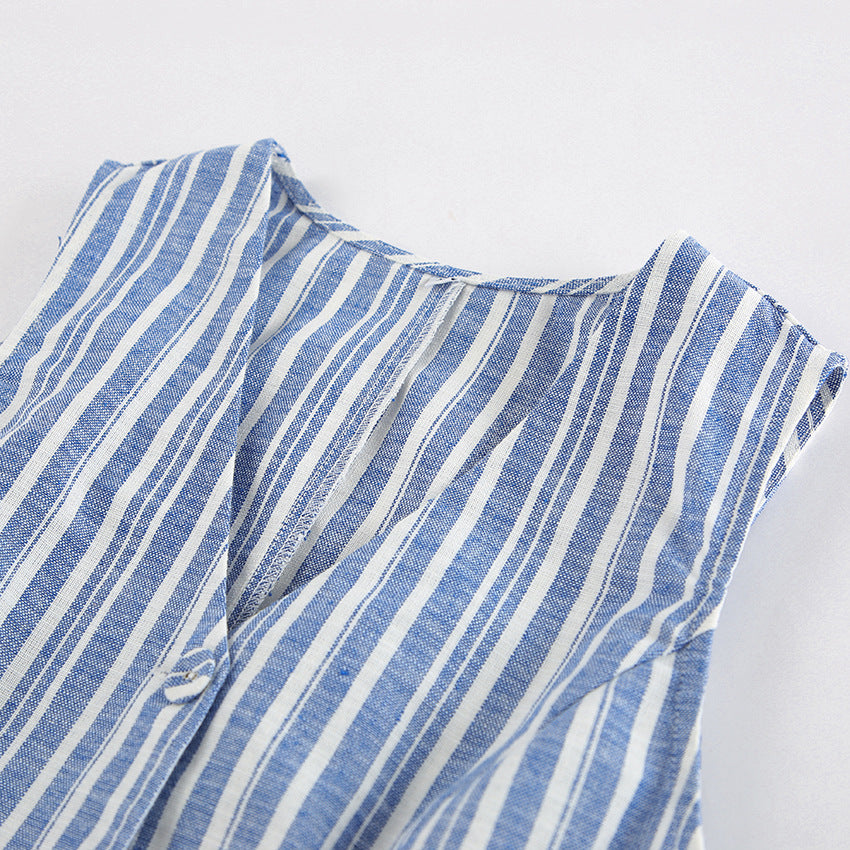 Women Striped V-Neck Sleeveless Top and Skirt Two-Piece 13