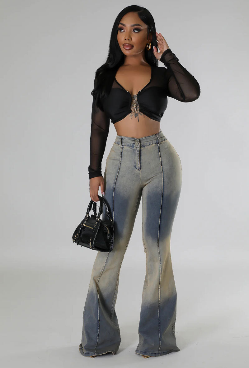 Women Solid Long Sleeve Casual Crop Top