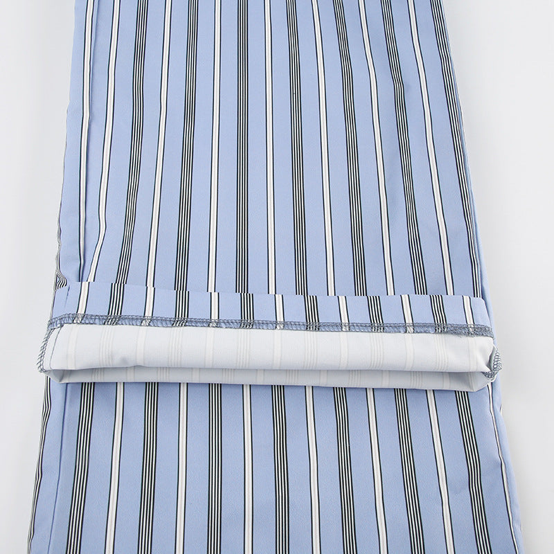 Women Summer Multi-Color Striped Lace Up Loose Wide Leg Pants 17