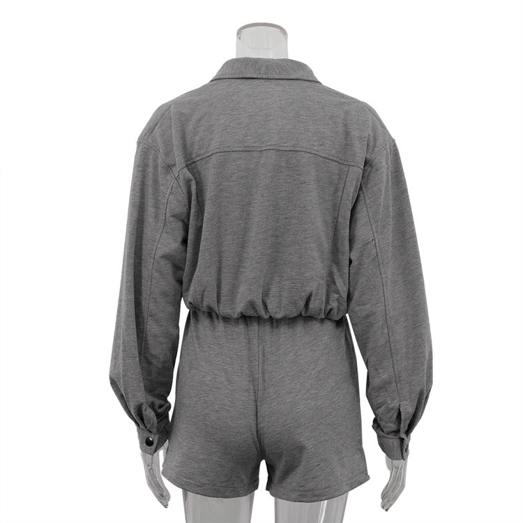 Turn-Down Collar Long Sleeve Cardigan Top & Shorts Two-Piece Career Suit 7