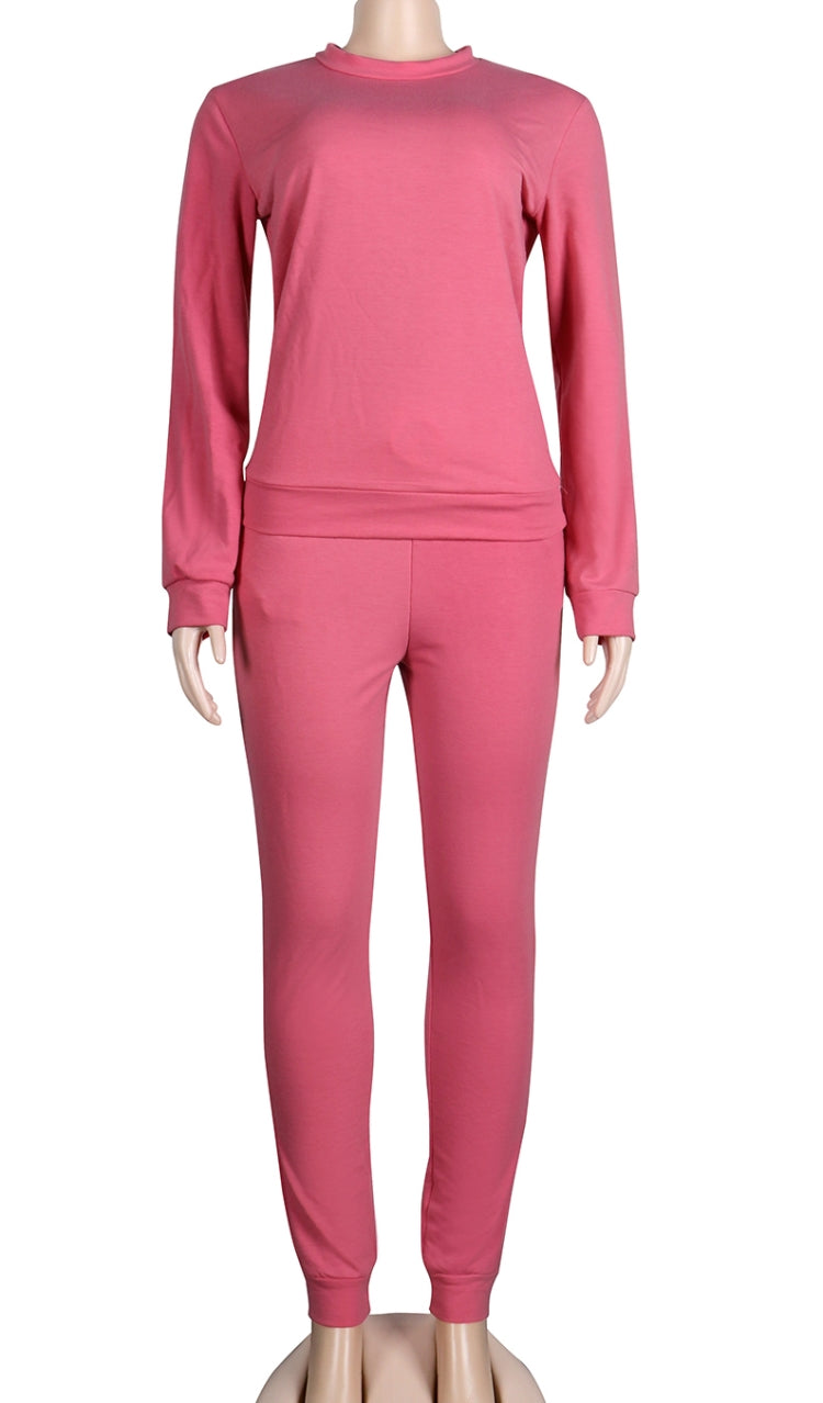 Autumn Casual Pink Crop Top and Sweatpants 2 Piece Tracksuit 3