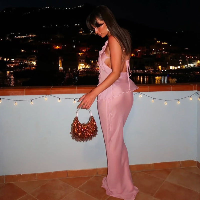 Women's Sheer Mesh and Lace Sleeveless Crop Top Skirt Set 4