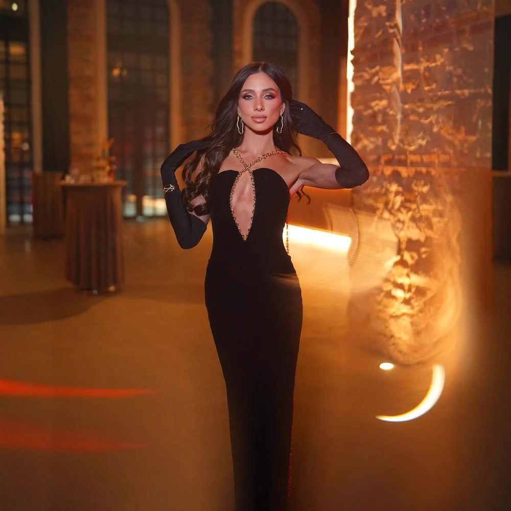 Women elegant party Halter Neck V Neck bandage Dress 3