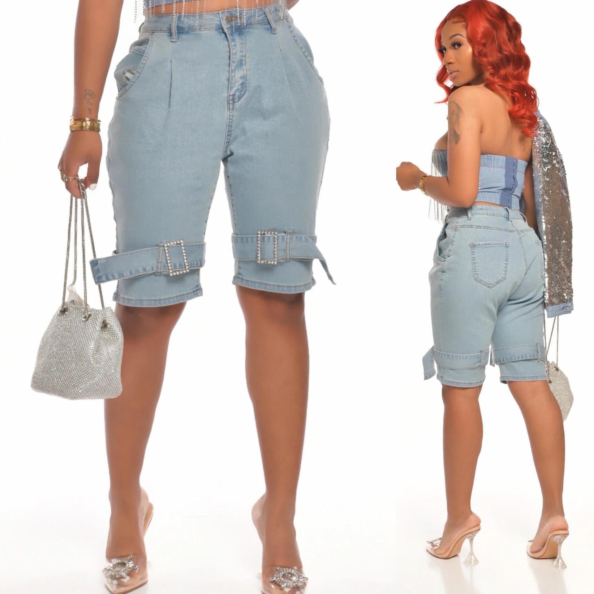 Sexy Women's Mid Rise Straight Light Color Shorts Women's Denim Pants 3
