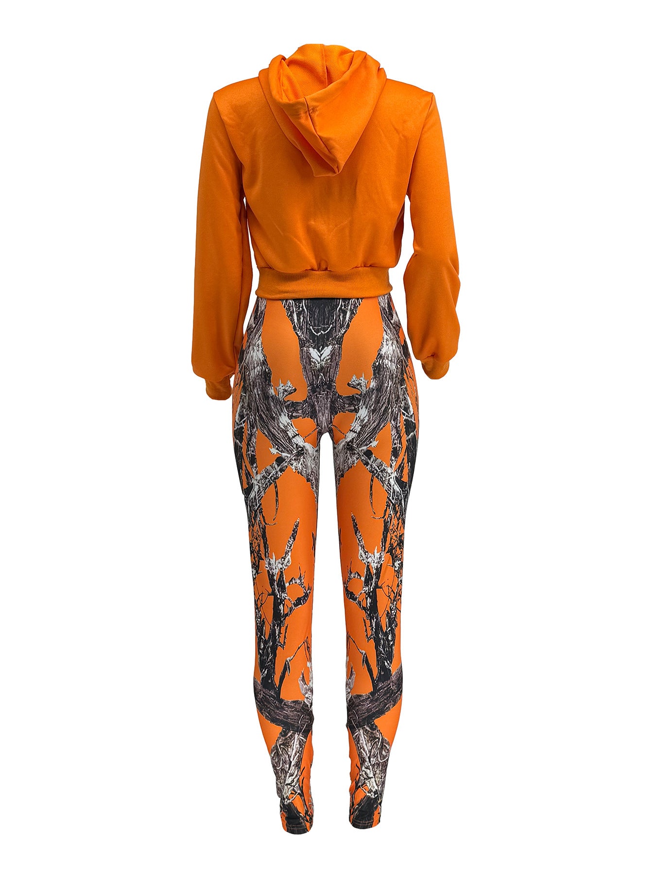 Women Casual Zipper Long Sleeve Top and Print Pants Two-Piece Set 17