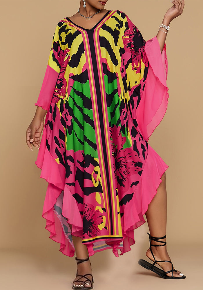 Plus Size Women Elegant Sleeve Printed Cardigan Dress