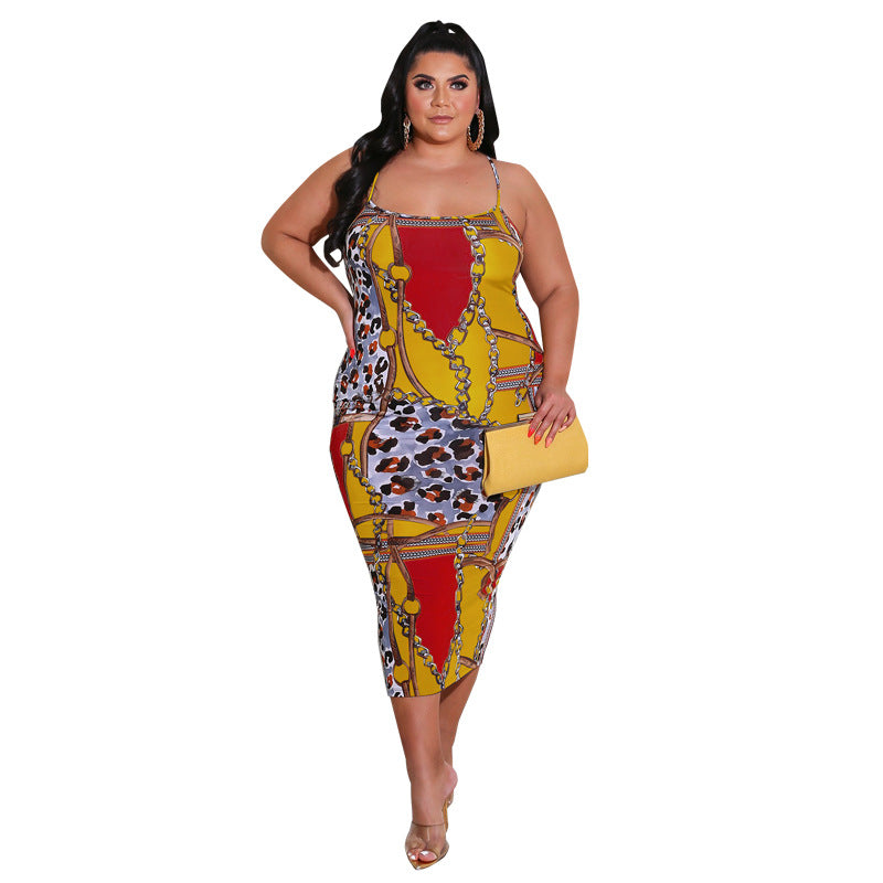 Plus Size Women Summer Print Backless Strap Dress 10